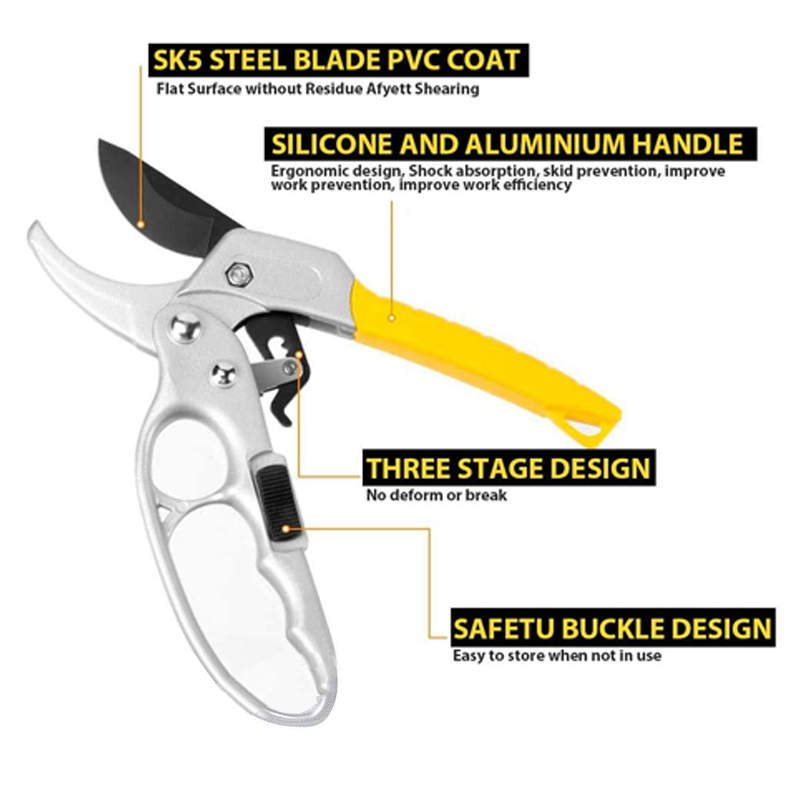8" Multi-Purpose Garden Tool Shearing Branches Household Light Anvil Pruner Ratchet Pruning Shears Scissors