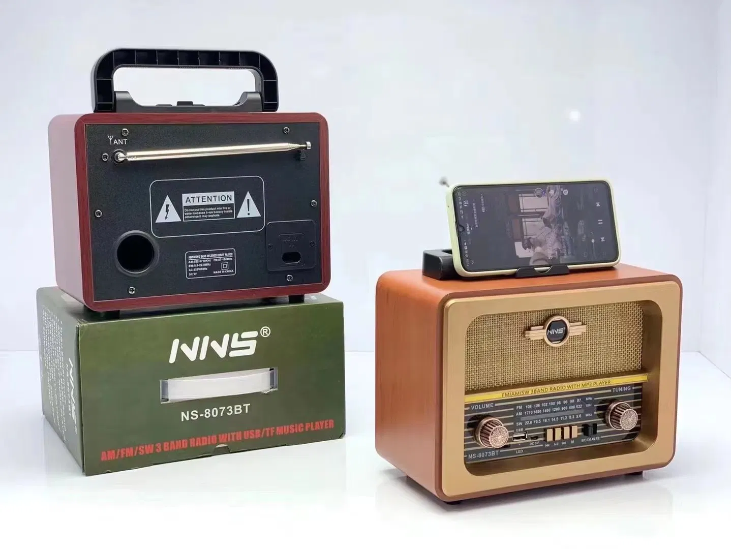 Ретро радио NS-8073BT с Bluetooth, деревянный корпус