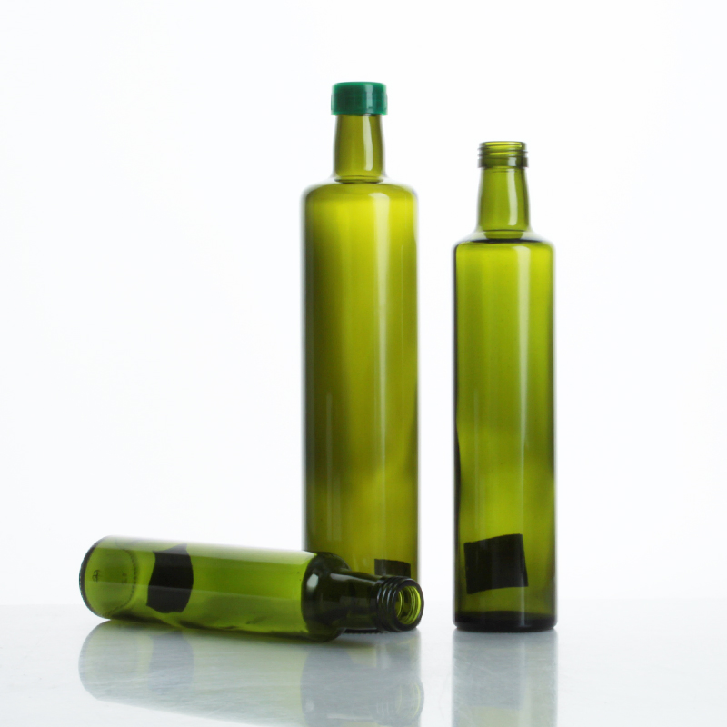 Green Glass Olive Oil Bottle for Kitchen Dispenser with Lid