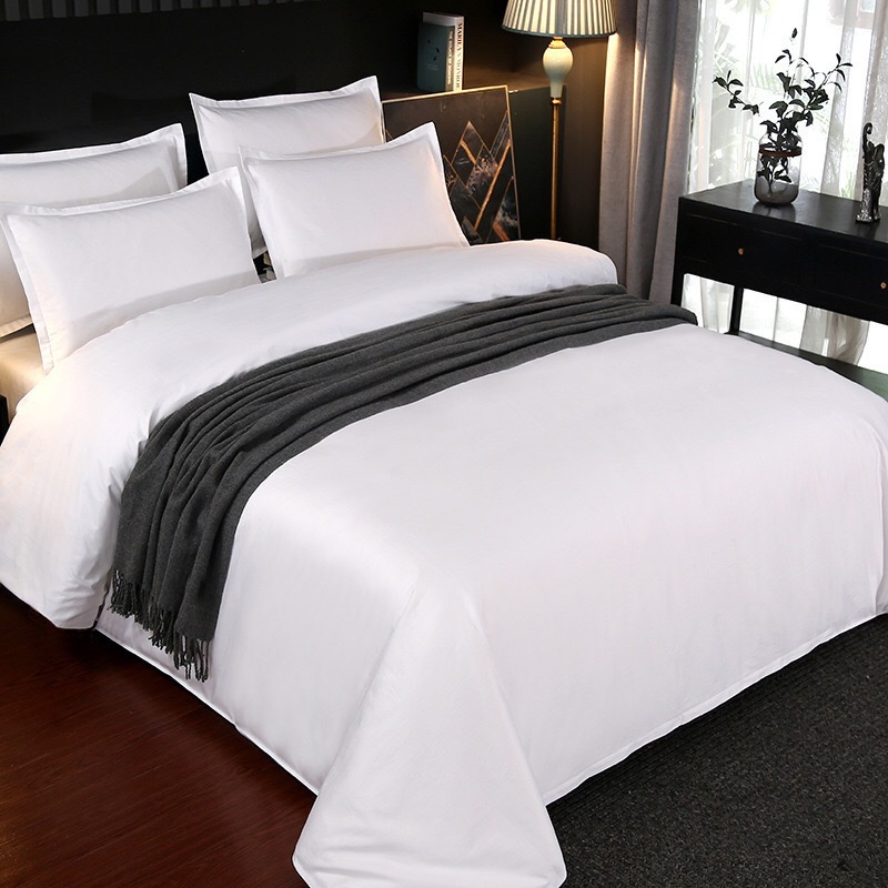 Solid Color White 300tc Cotton Hotel Home Textiles Duvet Quilt Comforter Cover Custom Flat/Fitted Sheet Pillow Case Guangdong Wholesale Bed Sheets Bedding Set