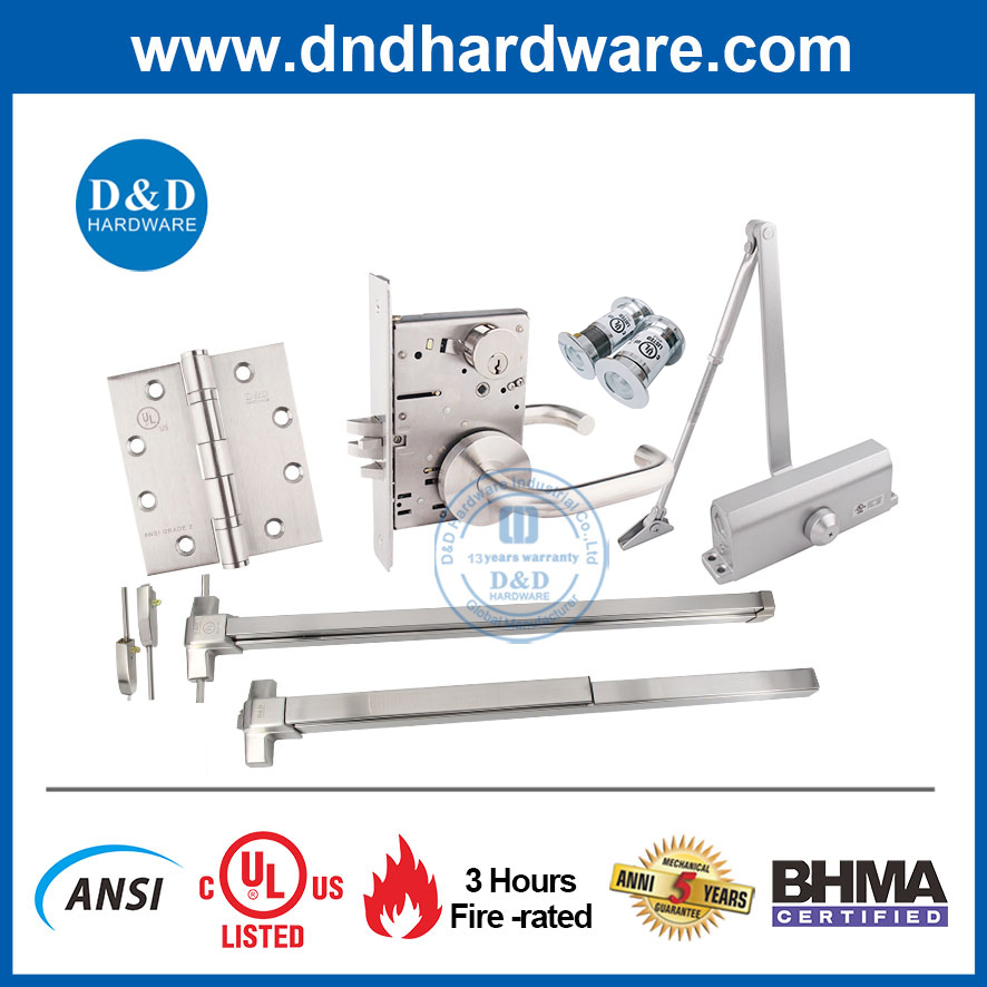 UL Listed ANSI Fire Rated Bhma Door Fitting Stainless Steel Hinge Closer Security Handle Lock Set Knob Commercial Construction Architectural Building Hardware