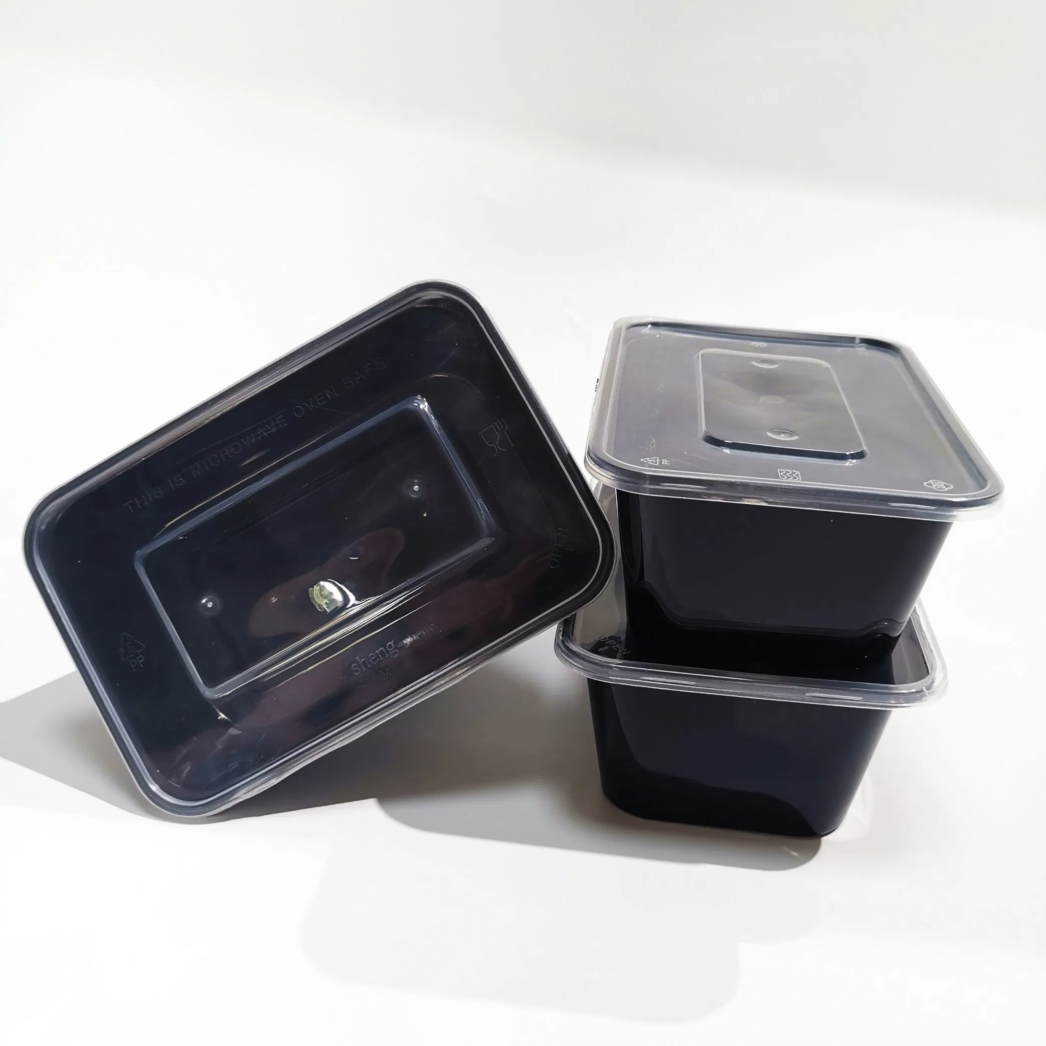 Black PP Plastic Bento Lunch Food Container Takeaway Microwavable Box