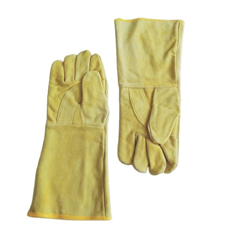 Length 39cm Heat Resistant Durable Cowhide Mitts Leather BBQ Gloves for Outdoor Working