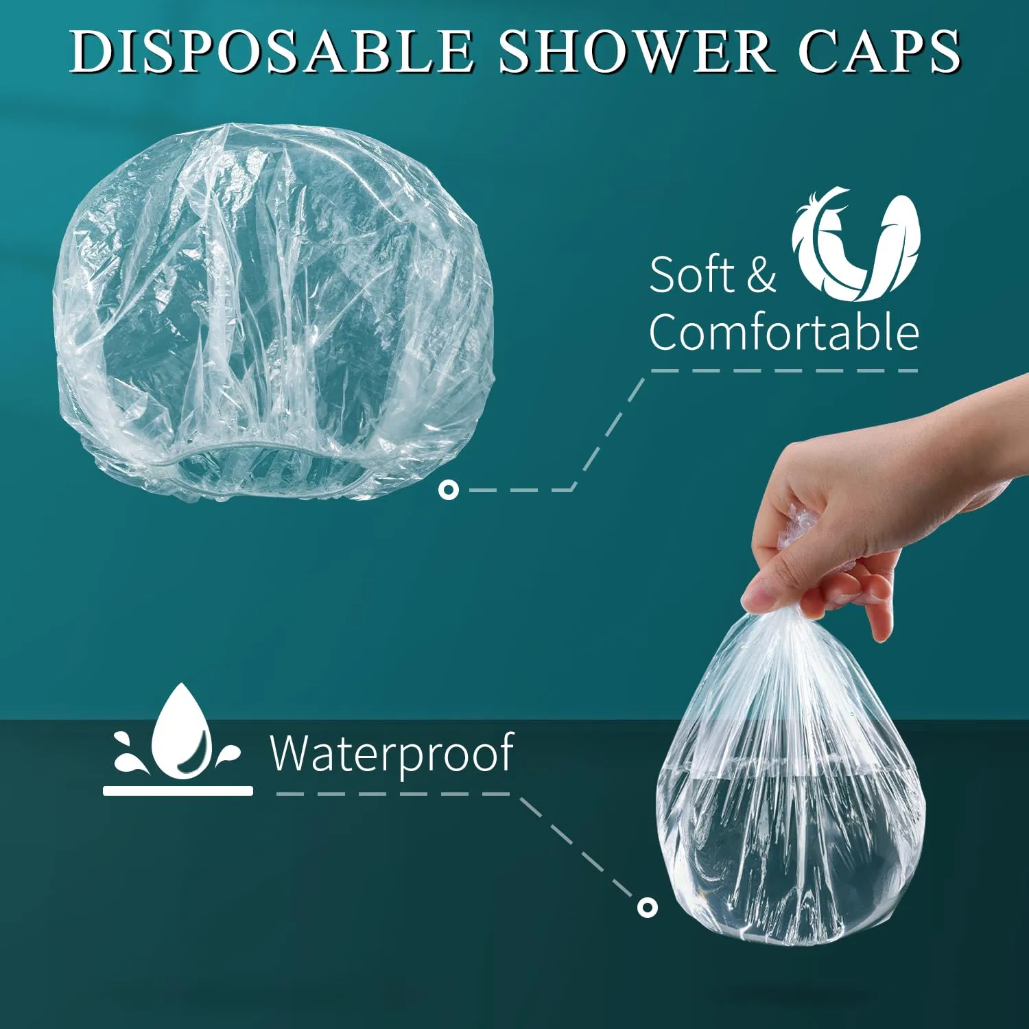 Disposable Elastic Shower Caps, 100PCS Clear Plastic Headgear, Waterproof & Dustproof for SPA, Hotel and Daily Bathing