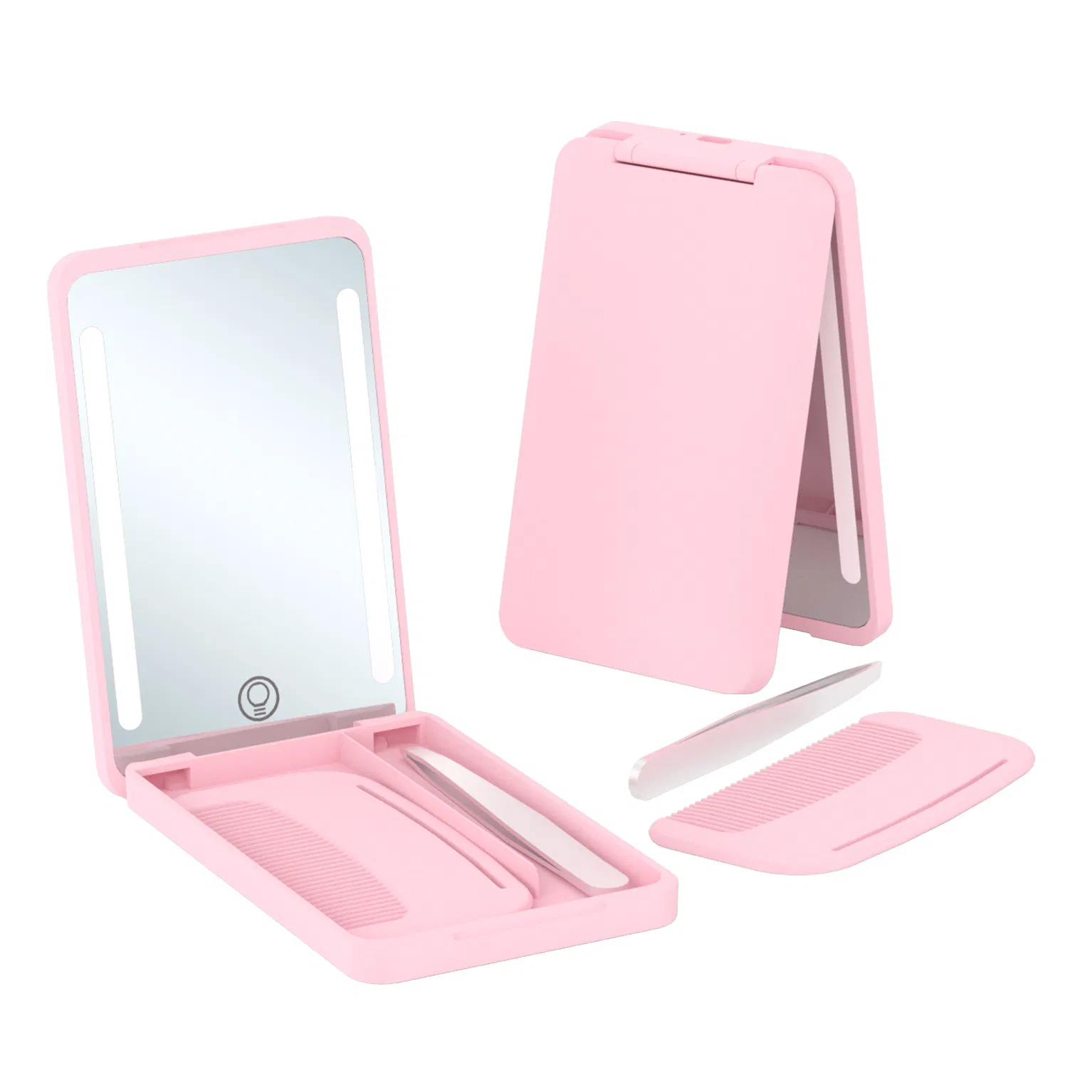 Custom Makeup Box Travel Organizer Makeup with LED Light Mirror Folding Mirror Fashion Mirror Comb Set