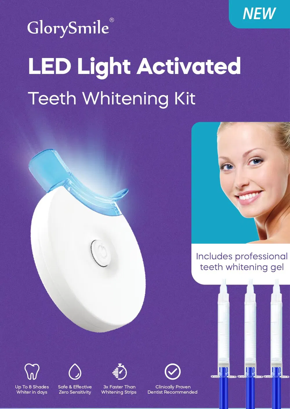 Glorysmile LED Light Activated Teeth Whitening Kit with 35% Carbamide Peroxide Ge