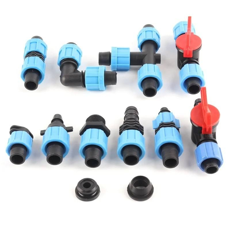 Drip Irrigation Fittings Drip Line Tape Pipe Connector 16mm Micro Irrigation Tape Fittings PE Mini Valve