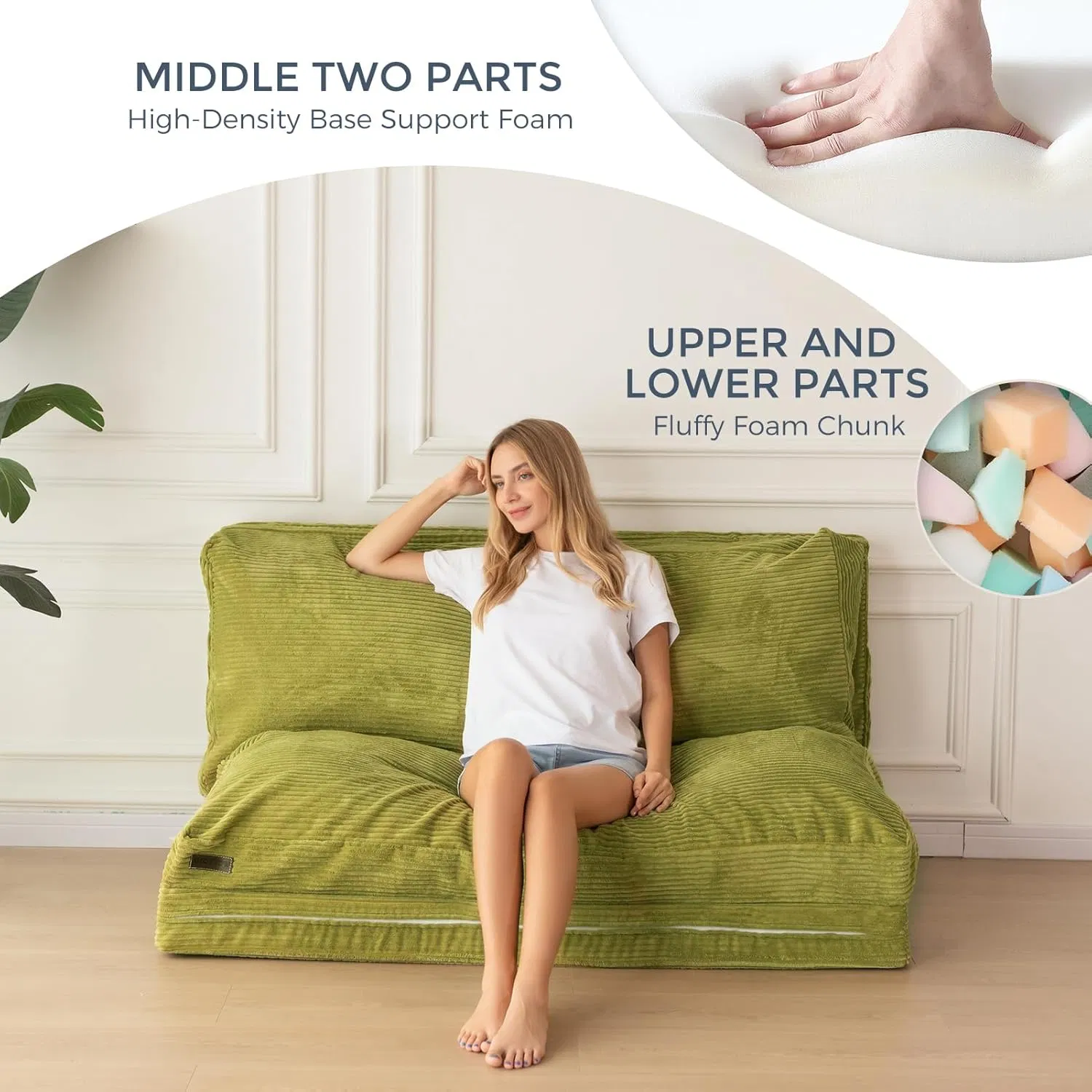 Folding Sofa Bed Bean Bag Chair Bed Floor Mattress for Adults