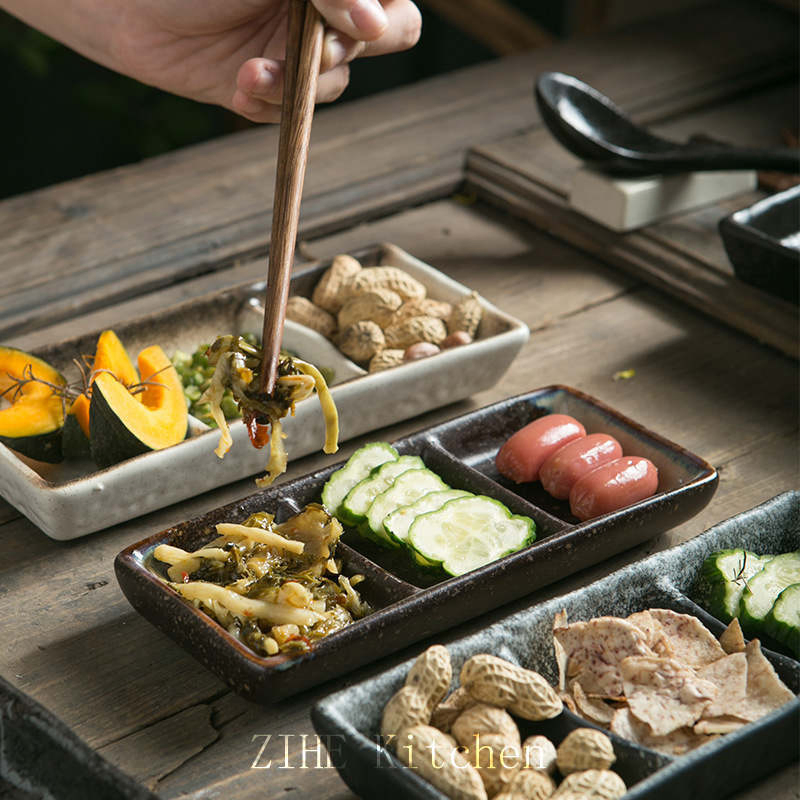 Ceramic Three Grid Sauce Side Dishes Restaurant Plate