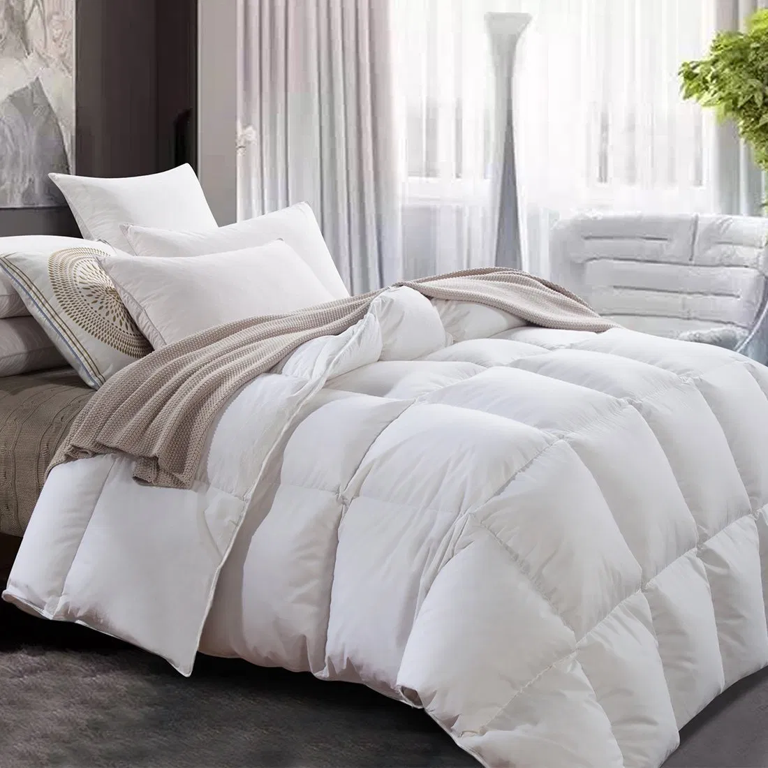 White Bedroom Bedding High-End Home Hotel Textile Goose Down Quilt Core Warm Queen Size Duvet Solid Color Comforter
