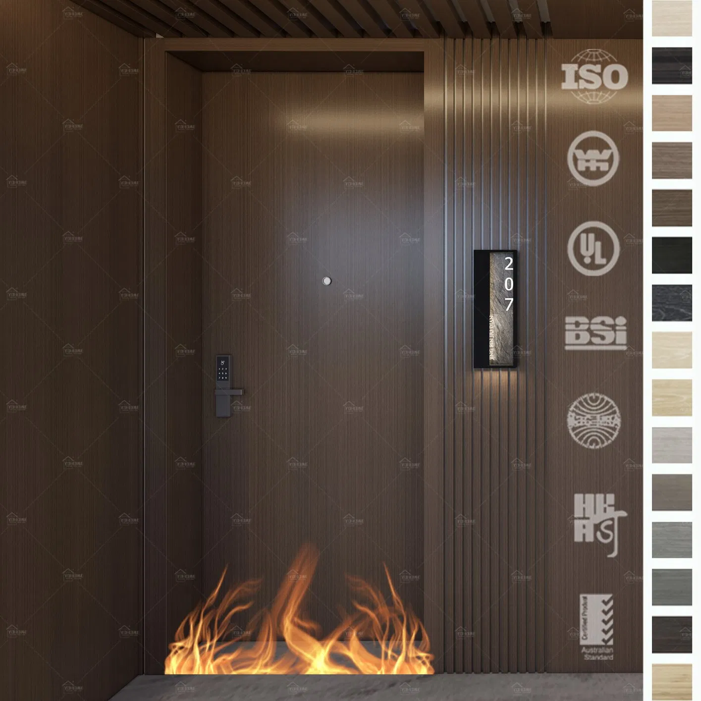 China Top Factory Custom Hotel Fire Doors Rating Hotel Fire Safety Doors with Smart Lock Guest Room Entrance Fire Doors