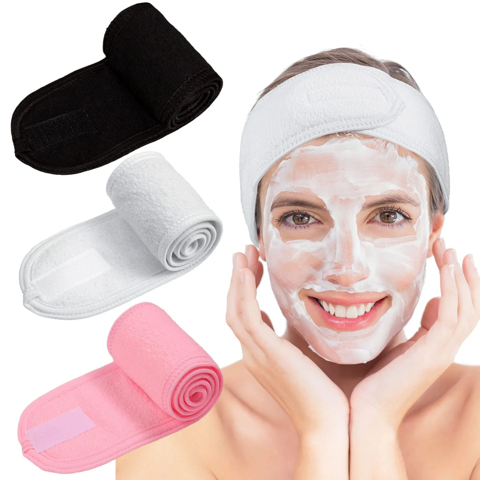 3 PCS SPA Facial Headband Make up Wrap Head Terry Headband Adjustable Towel