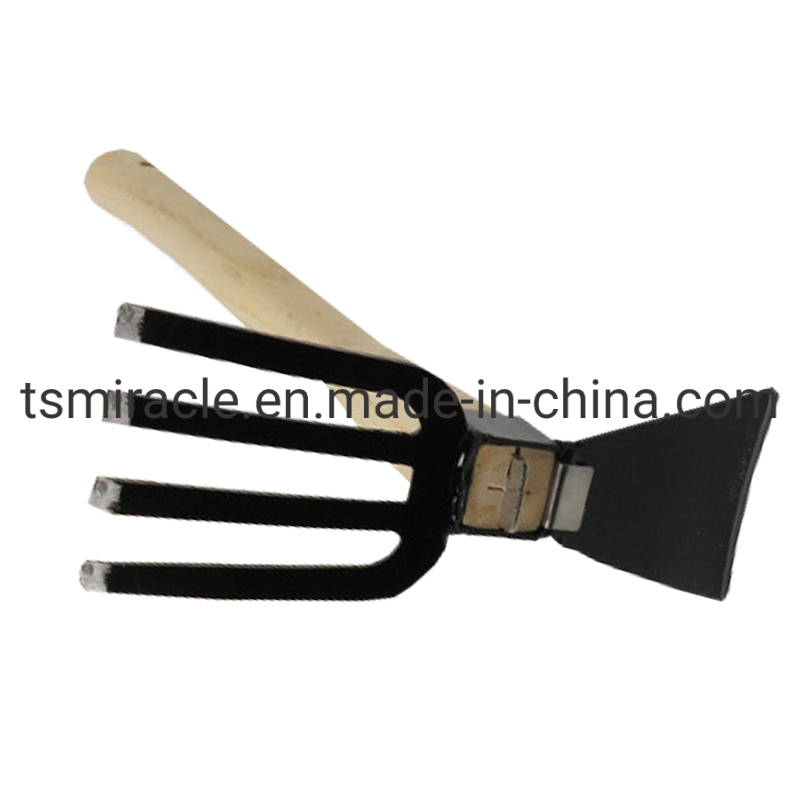 Garden Tool Black Wood Handle Plastic Sprayed Dual Purpose Hoe Four-Pronged Rake Sshovel Outdoor Hoe