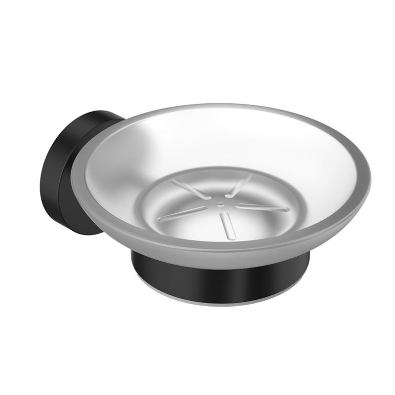 Мыльница настенная матовая черная со стальной подставкой