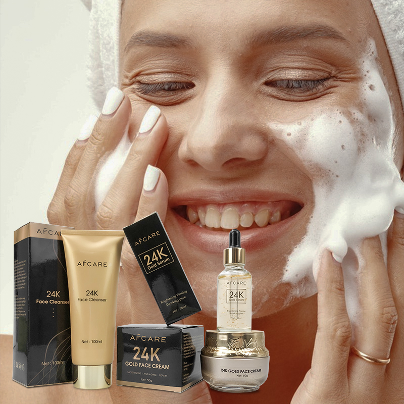 24K Gold Skincare Set Cream Serum Cleanser Best Selling Organic Afcare Set