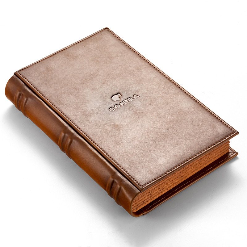 Customized by Manufacturer Raching Leather Cigar Case High Quality Humidor Cedar Wood Book Type Box Cigar Box Book Cohiba Cigar Box Travel Leather Cigar Box
