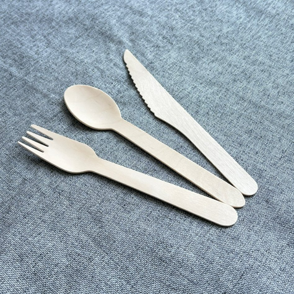 Factory Price Disposable Wood Spoon and Knife Fork Sustainable and Compostable Utensils