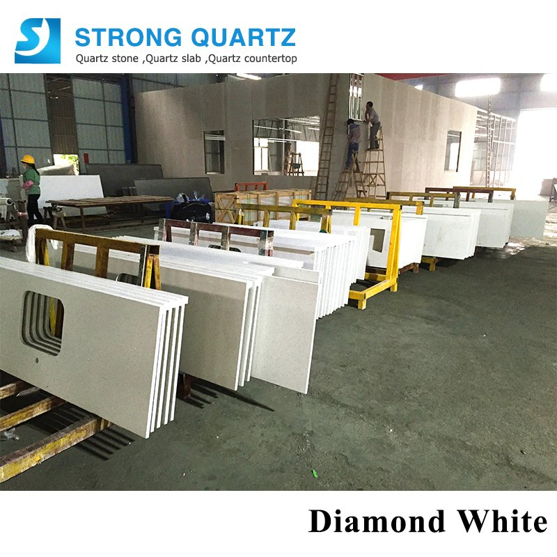 High-Quality Engineered Diamond White Quartz Stone for Countertops/Tiles