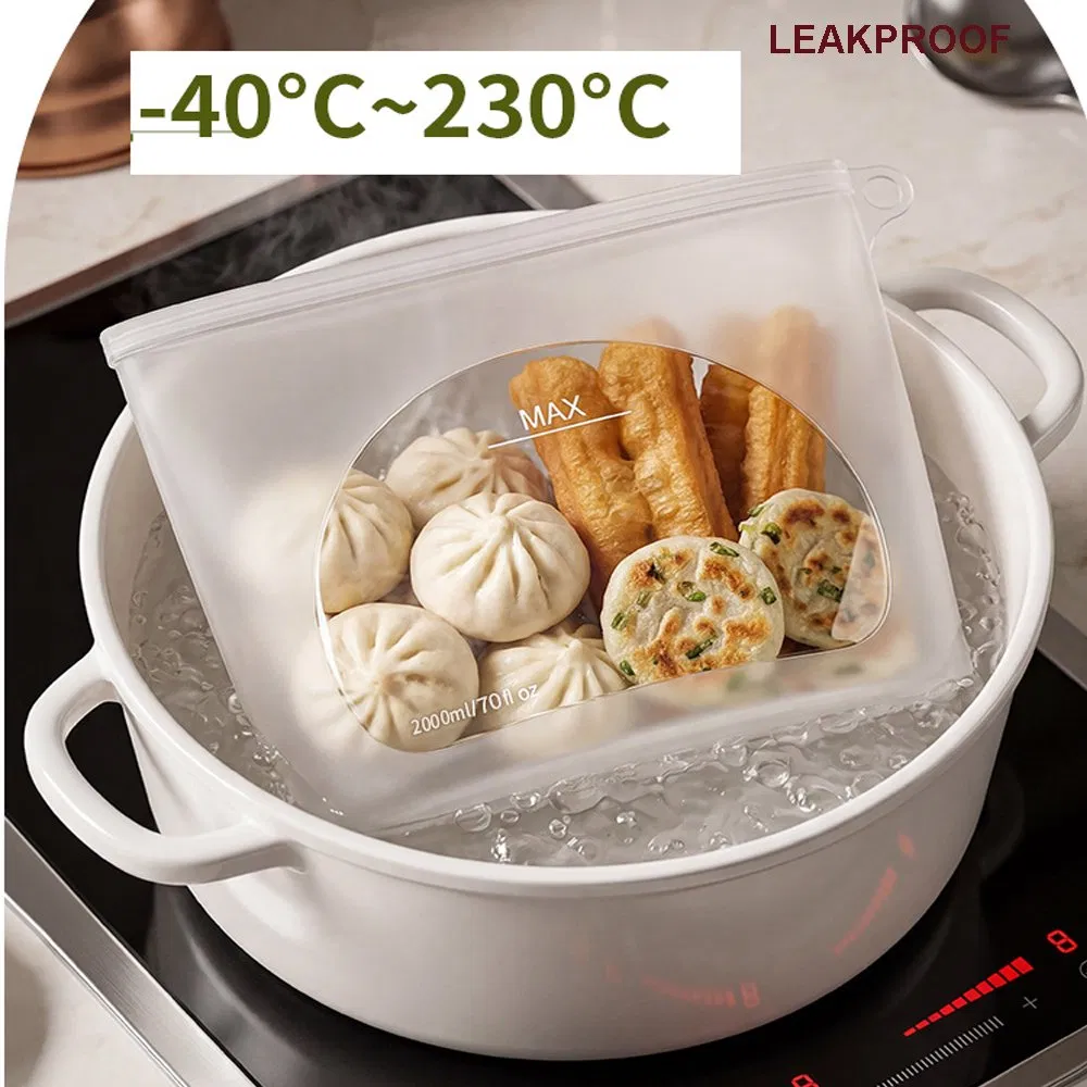 Stand-up Reusable Fresh-Keeping Custom Fridge Safe Silicon Ziplock Food Grade Storage Silicone Freezer Zipper Bag