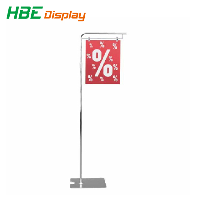 Floor Standing Square Rod Chromed Steel Sign Holder Stand