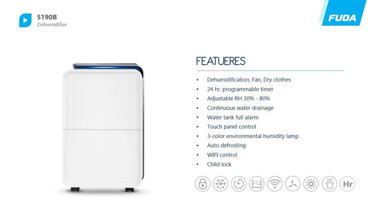 Adjustable Humidity/Automatic Defrost Smart 30L/Day Home Dehumidifier APP-Controlled