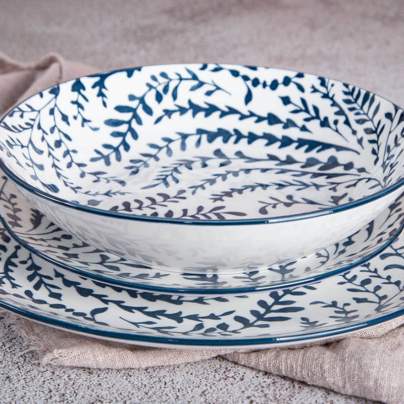 Best Selling High Quality Wholesale Durable Sustainable Customized Natural Plant Indigo Printing China Ceramic Dinnerware Porcelain Tableware Dinner Set