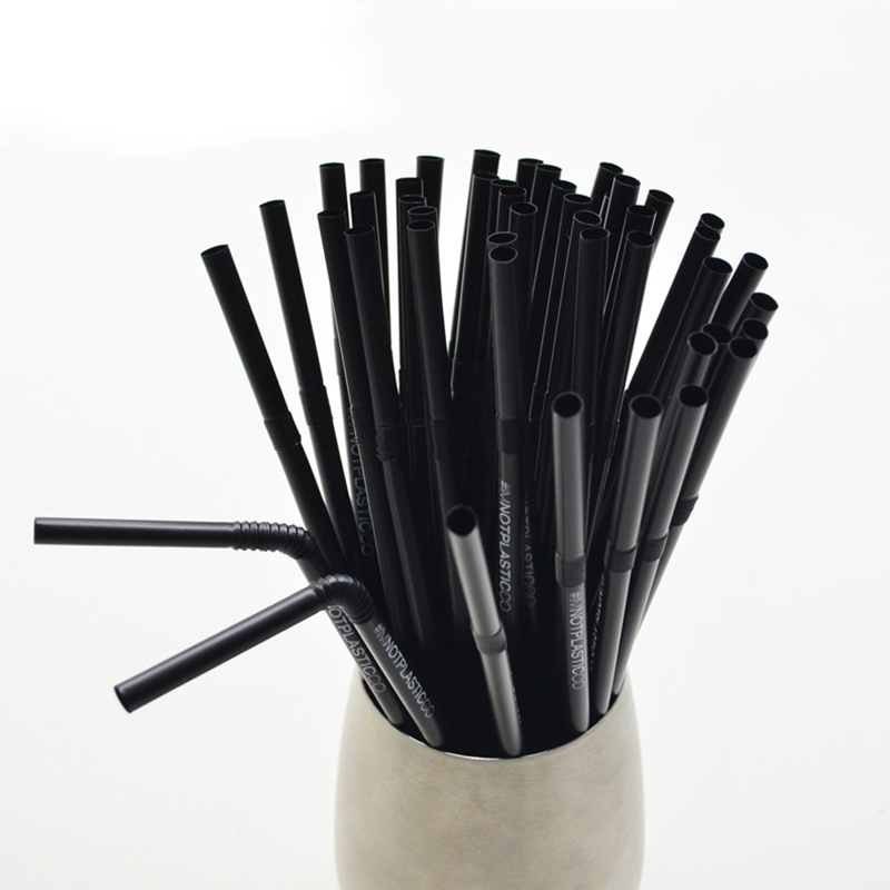 Eco Friendly Color Print Black Flexible Bend Biodegradable Drinking Straw PLA 8mm Plastic Straws