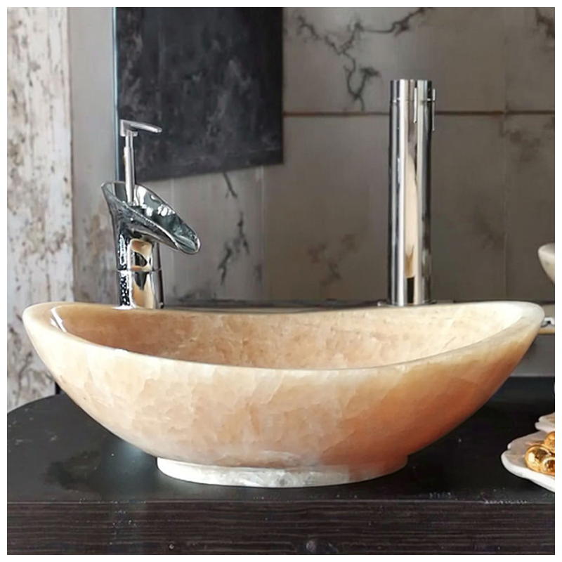 100% Natural Honey Yellow Onyx Marble Oval Vessel Sinks