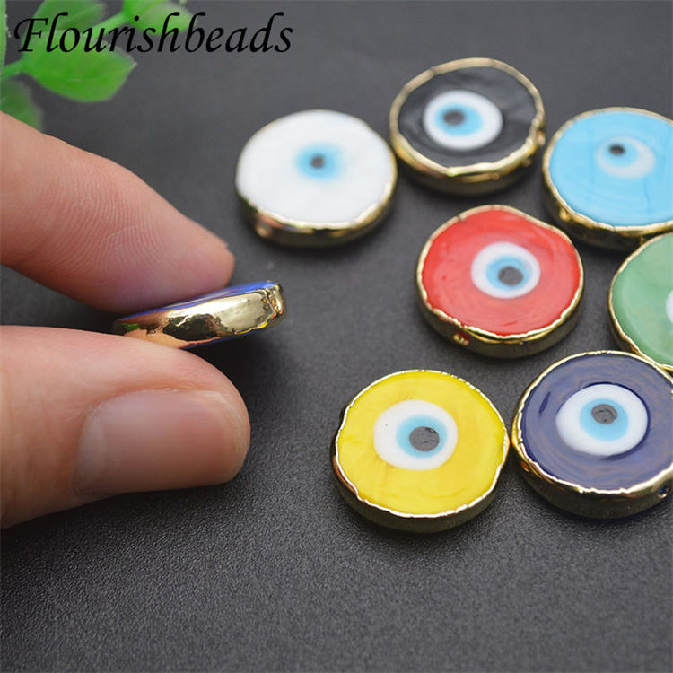Gold-Plated Bright Color Round Royal Blue Evil Eye Glass Coloured Glaze Beads