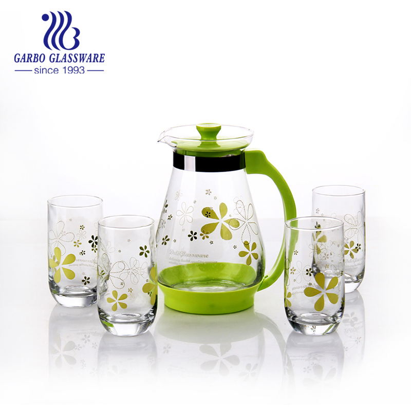 Wholesale Custom Fancy Printing Design Beautiful Summer 7PCS Water Drinking Glass Jug Set
