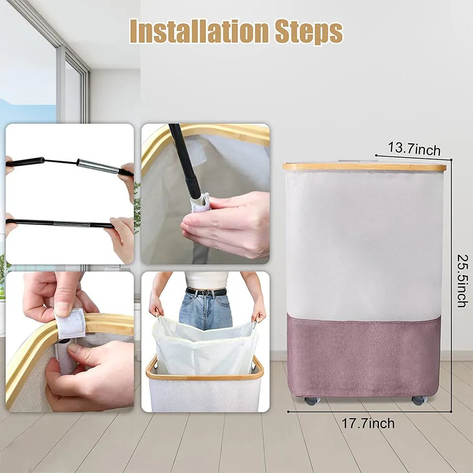 Folding Bamboo Laundry Basket with Lid