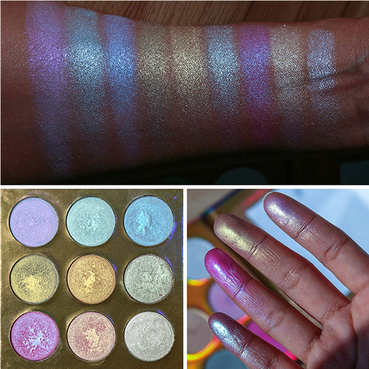 Custom Advanced Kaleidoscope Holographic Highlighter Makeup Palette Kit with Mirror Cosmetics