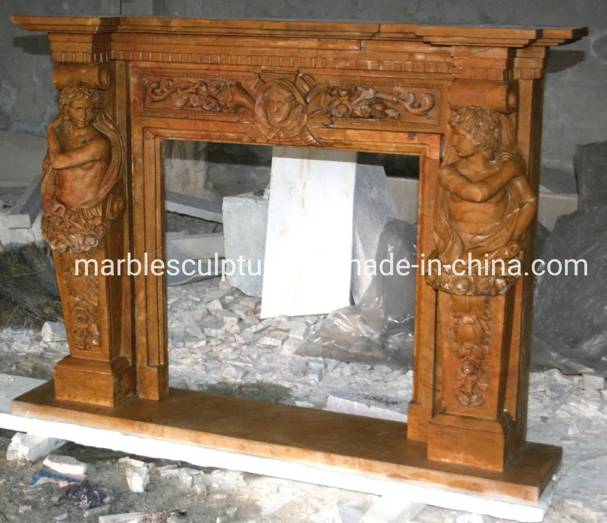 Natural Stone Mantel Sculpture Figure Statue Classic Home Decoration Marble Fireplace (SYMF-028)
