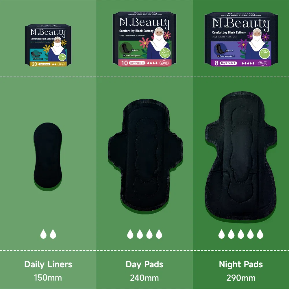 Sale M Beauty OEM Disposable Organic Sanitary Napkin Wholesale Manufacture Super Absorbent and Waterproof Black Sanitary Pads for Women