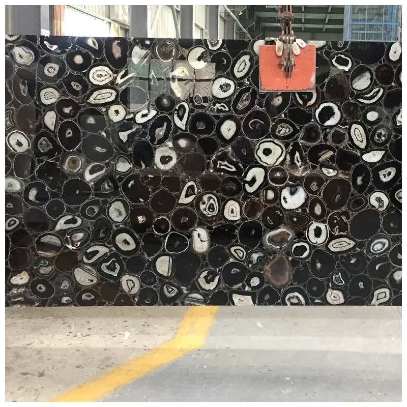 Semi Precious Backlit Black Agate Gemstone Slabs