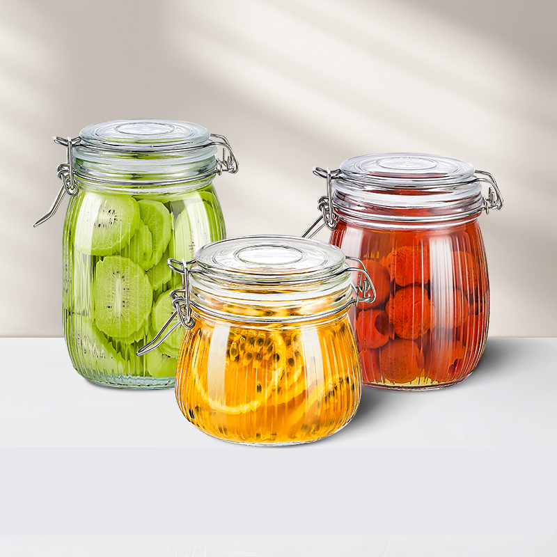 2000ml Factory Wholesale Kitchen Food Clear Storage Jar Leakproof Glassware Lock Locked Glass Jar for Pickle Food Sugar Jam Honey with Sealed Hinged Lid