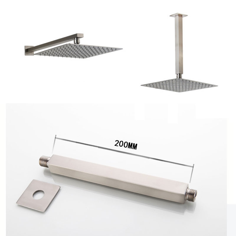 304 Stainless Steel Swivel Joint Square Rainfall Overhead High Pressure Saving Water Ultra Thin 6/8/12/Inch Shower Head Set