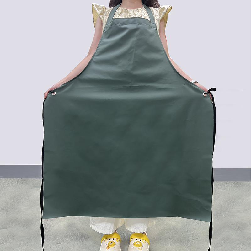 High Quality Oilproof PVC Polyester Olive Green Apron for Kitchen