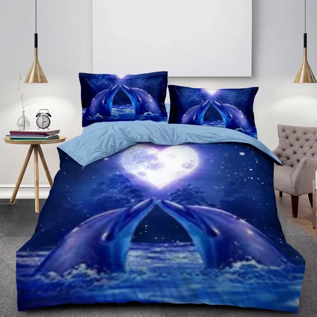3D Digital Printed Bed Comforter Cover Set with Fitted Sheet and 2 Pillowcases