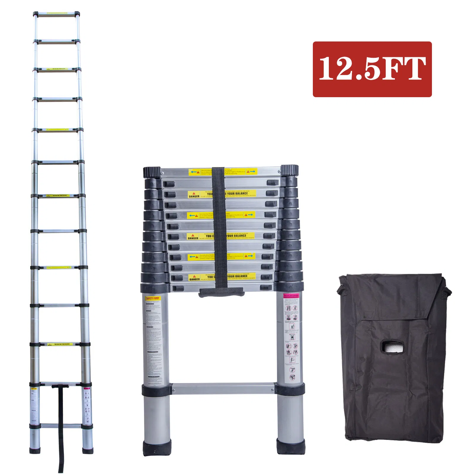 12.5FT En131 Telescoping Ladder Aluminum Telescopic Extension Multi Purpose Ladders