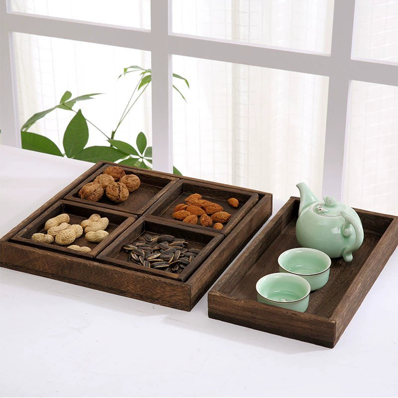 Rectangular Square Household Dinner Plate Hotel Restaurant Bamboo Water Cup Photo Prop Tray Wooden Tea Set Wood Tray
