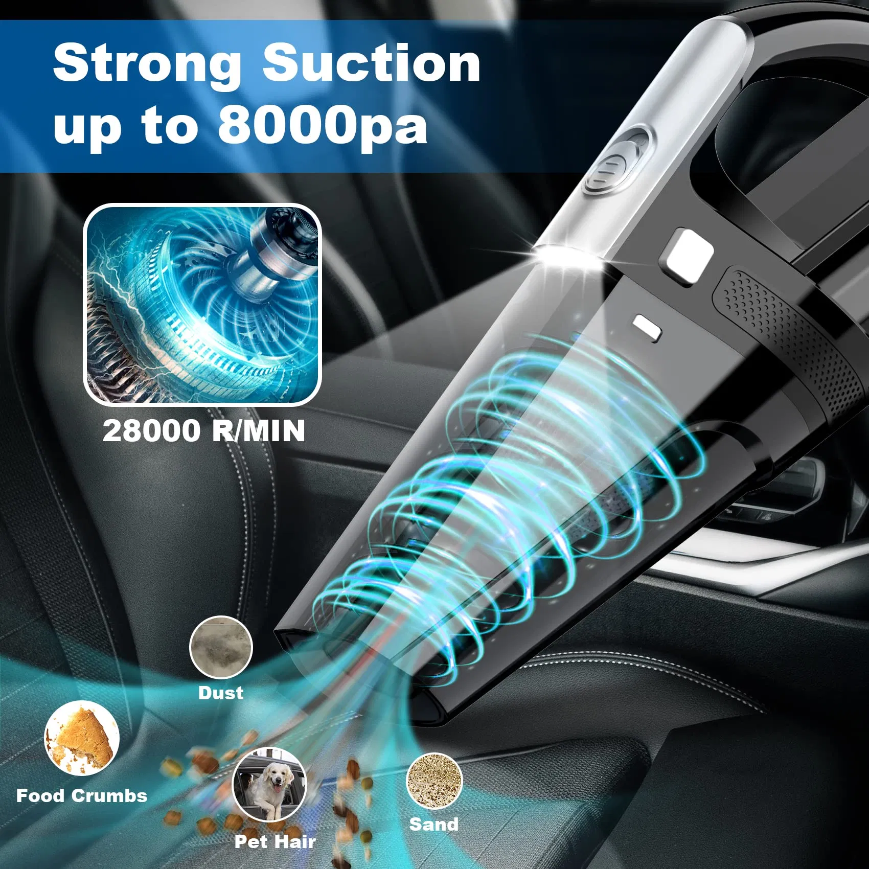 Best Powerful 8000PA Suction 12V High Power Portable Car Vacuum Cleaner