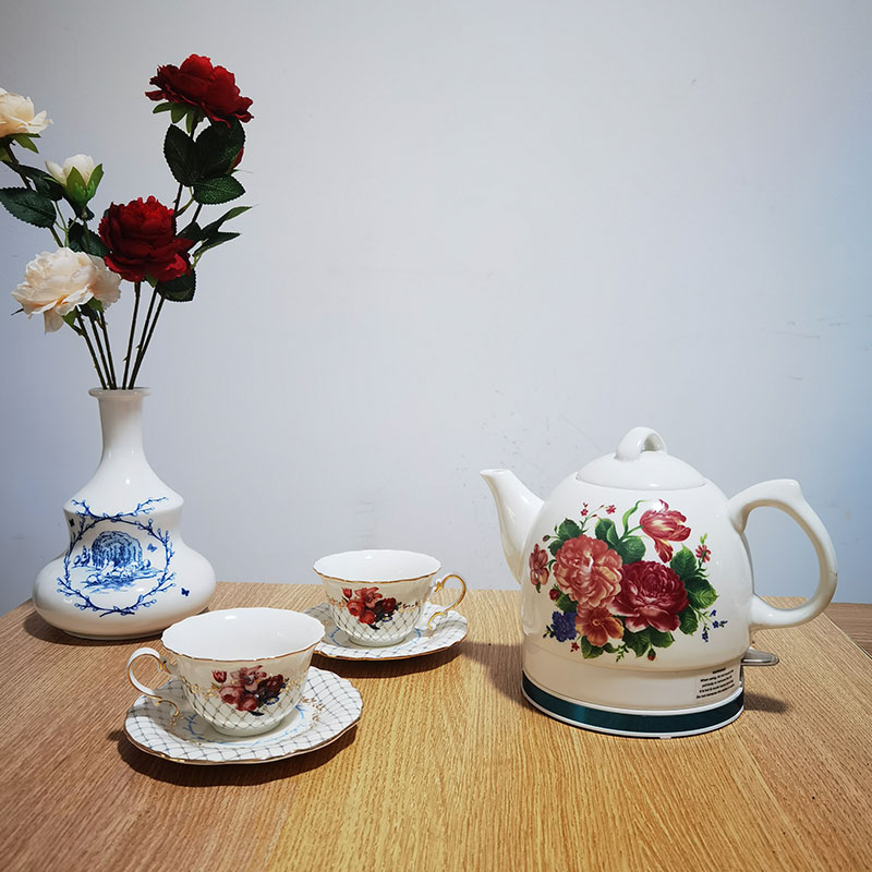 1.0L 1.2L 1.5L Floral Design High Quality Ceramic Body Cordless Teapot Electric Kettle From Chinese Manufacture