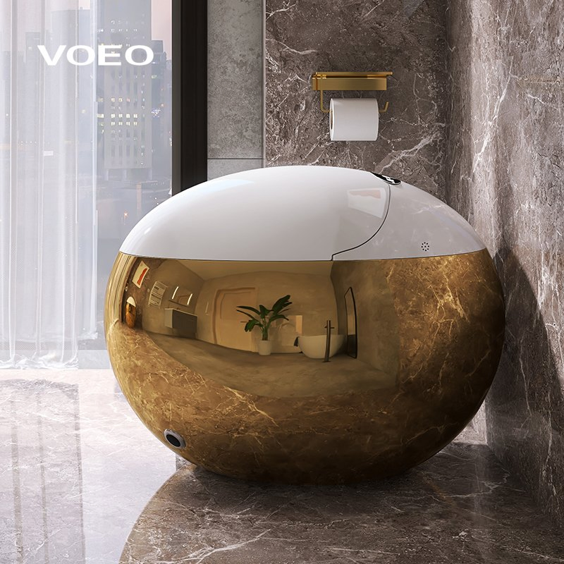 Luxury Floor Mounted Gold Egg Shaped Toilet Bowl Tankless Intelligent Smart Toilet