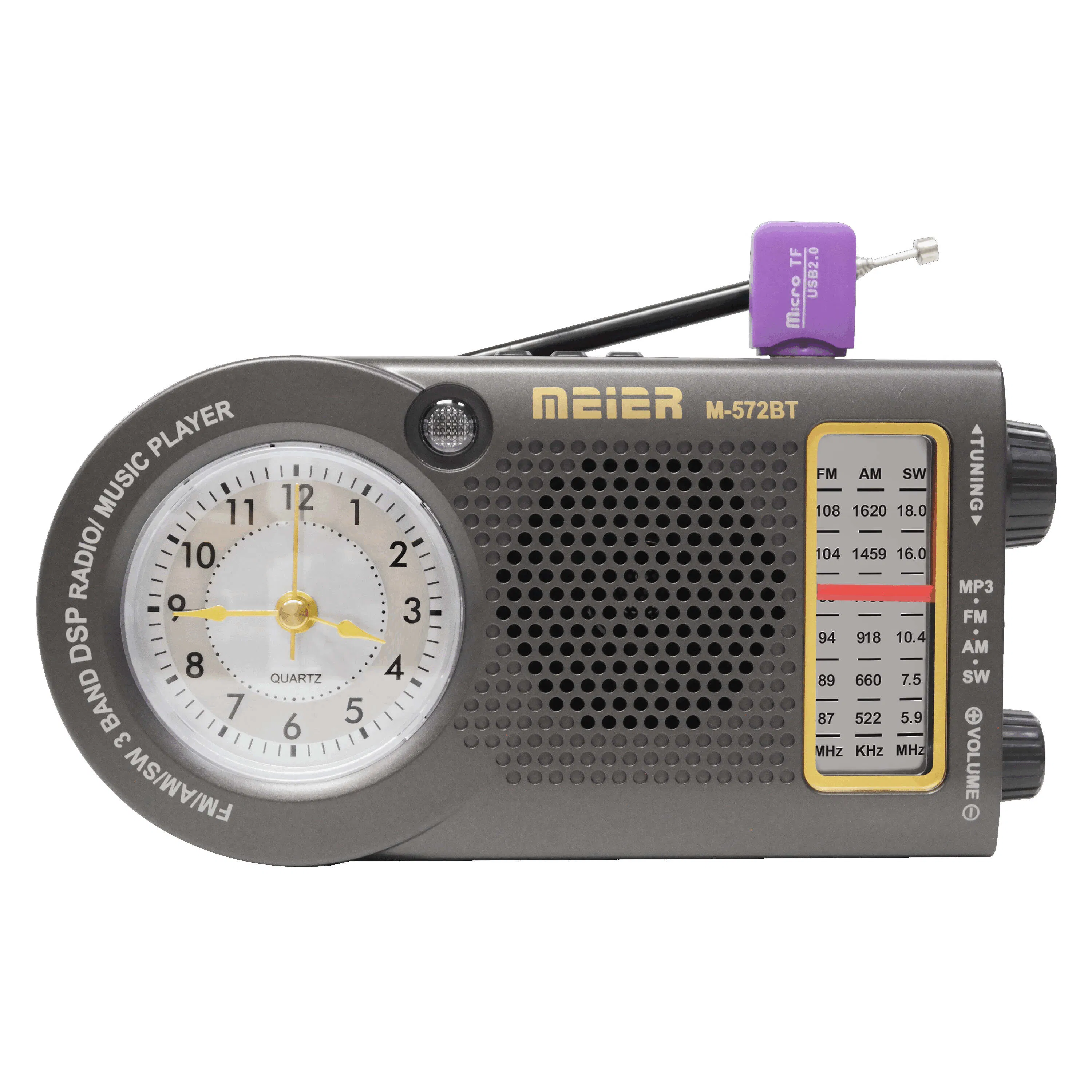 Portable Audio Applianc Consumer Electronics Portable 3-Band Am FM Sw Radio, TF Card and MP3 Player, Rechargeable Speakers Bluetooth Quartz Clocks Meier M-572bt