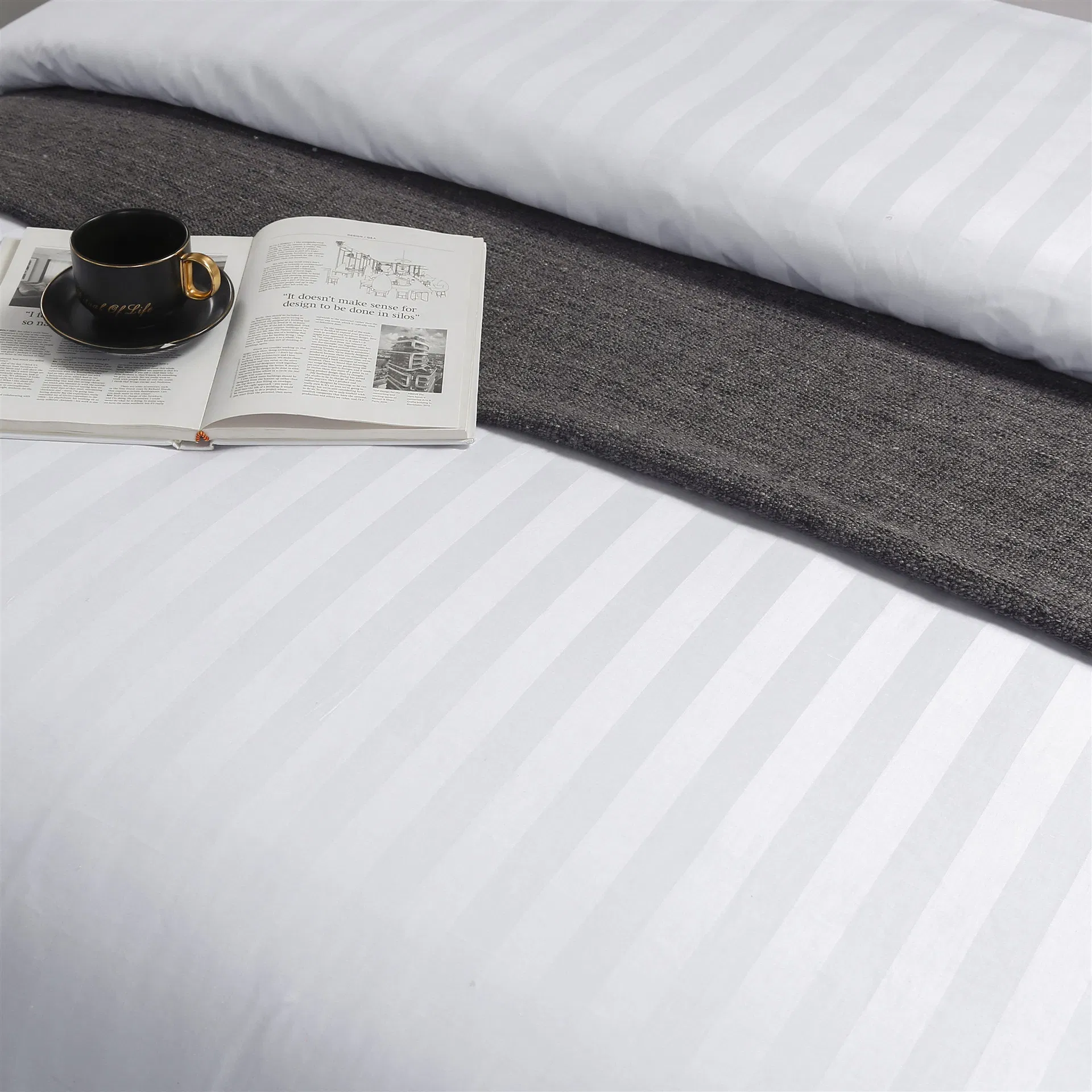 Luxury Hotel Collection 300tc 3cm Stripe White Hotel Bed Sheet Set