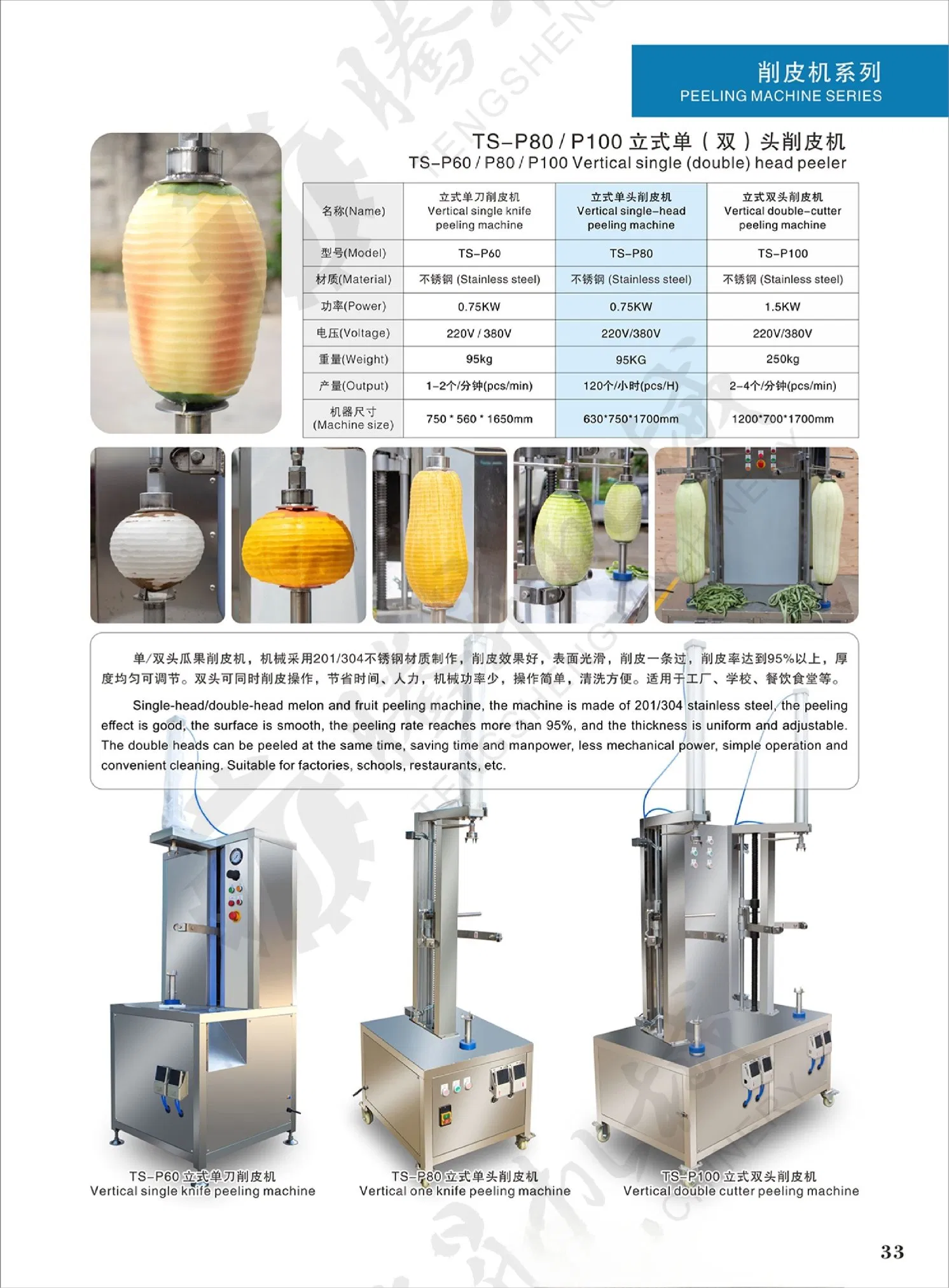 Advance and Flexible Vertical Single/Double-Head Peeling Machine with Rapid and Accurate Peeling for Melon and Fruits Peeling Operation Efficiency