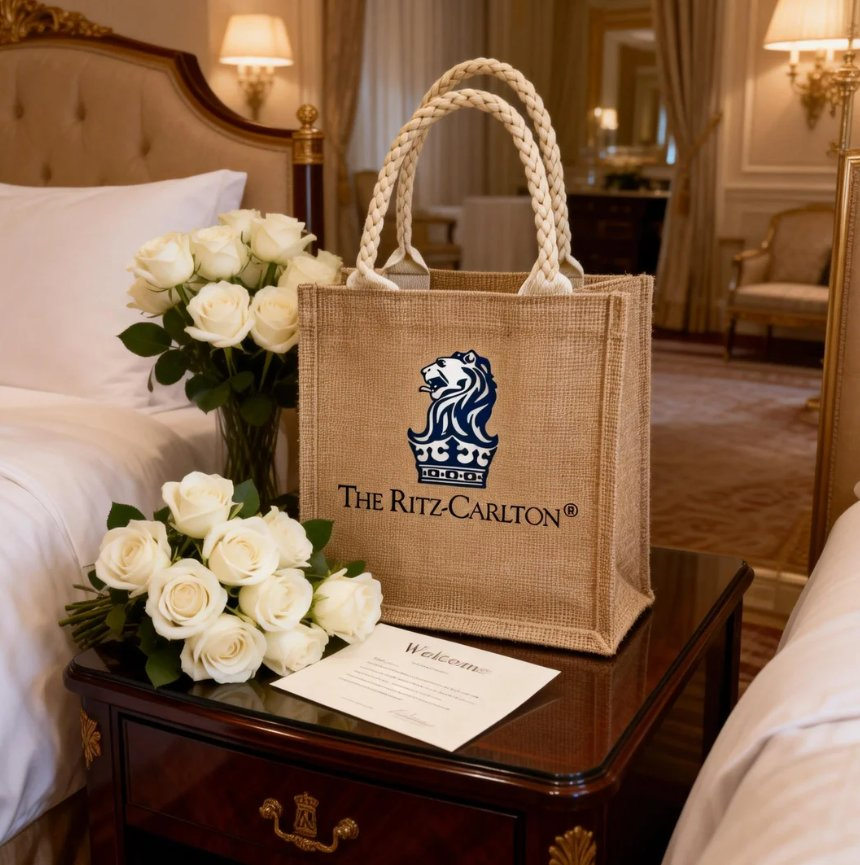 Eco-Friendly Jute Tote Bag with Cotton Webbing Handle & Custom Logo Print
