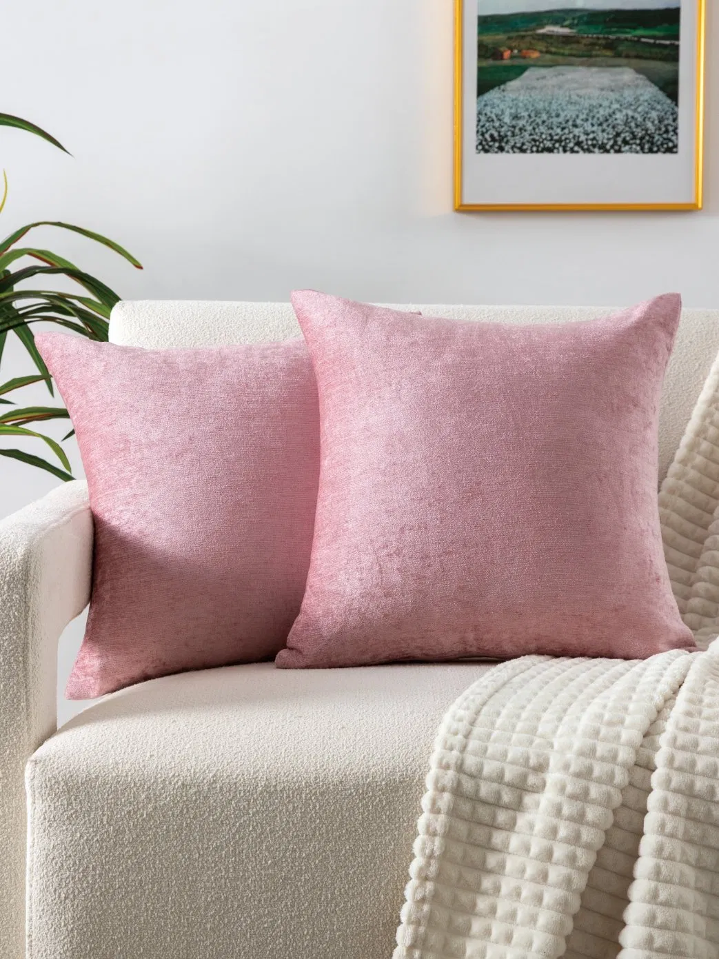 Throw Pillow Covers Cases for Couch Sofa Home Decoration Solid Dyed Soft Chenille 18*18 Inches Living Room