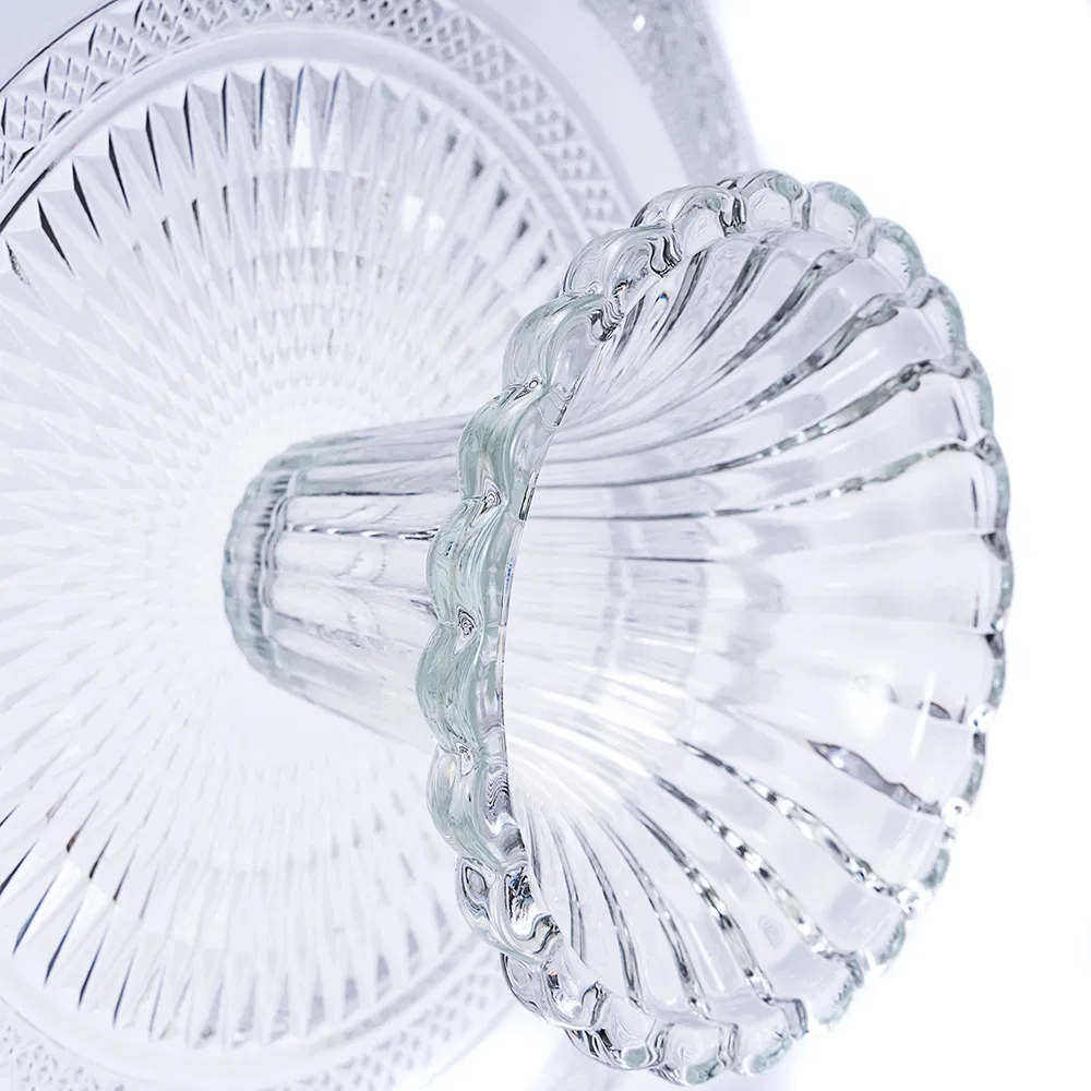 Home Party Wedding Bar Office Luxury Round Crystal Glass Pattern Nut Cake Dish Dry Fruit Glass Tray Set